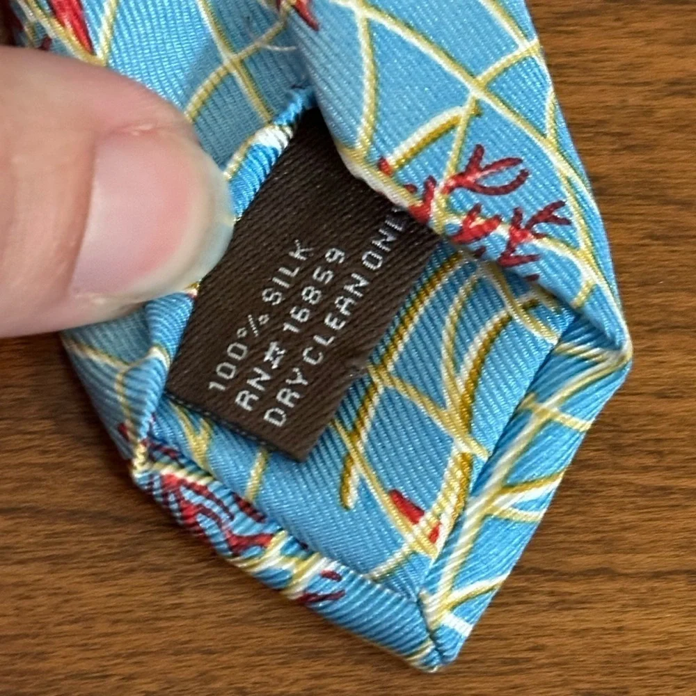 J.McLaughlin 100% Silk Coral Reef Tie - Ocean Blue Red Gold 61”